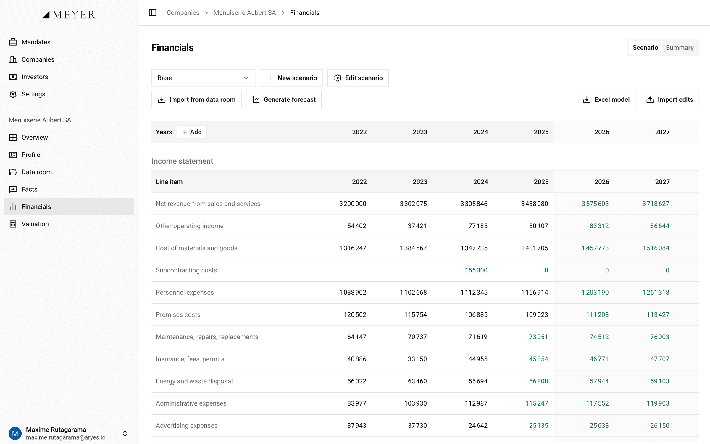 The Meyer Transaction OS: a company's financials grid